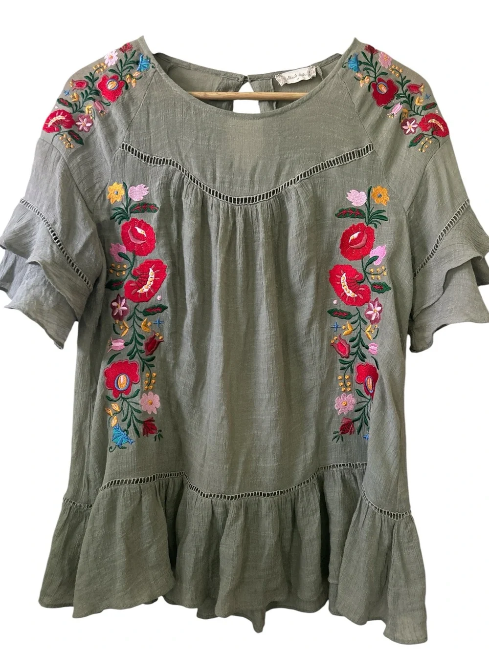 Altar’d State Embroidered Floral Ruffle Tunic Women’s Medium Cottagecore - Picture 1 of 6